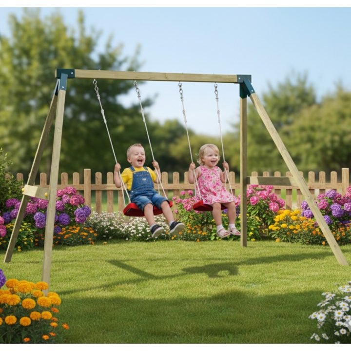 Altalena in Legno Impregnato Fly Light – Doppia Altalena per Bambini, Gioco da Esterno