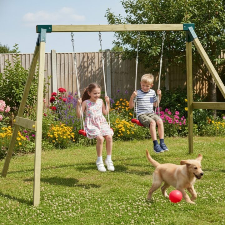 Altalena in Legno Impregnato Fly Light – Doppia Altalena per Bambini, Gioco da Esterno