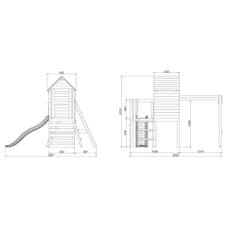 Parco Giochi in Legno Fungoo Luomi – Casetta, Scivolo, Altalena e Arrampicata per Bambini