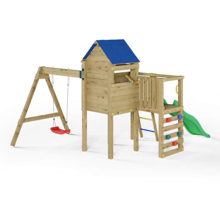 Parco Giochi da Giardino in Legno con Scivolo, Casetta e Altalena Fungoo Bibalu