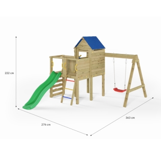 Parco Giochi da Giardino in Legno con Scivolo, Casetta e Altalena Fungoo Bibalu