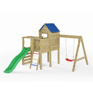 Parco Giochi da Giardino in Legno con Scivolo, Casetta e Altalena Fungoo Bibalu