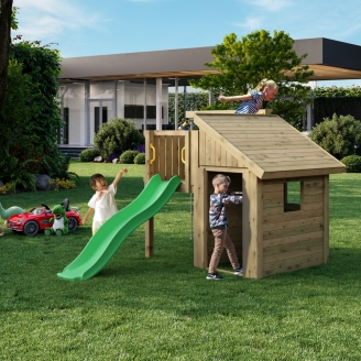 Casetta per Bambini in Legno Fungoo Tibalu – Gioco da Giardino con Scivolo e Arrampicata