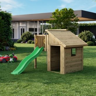 Casetta per Bambini in Legno Fungoo Tibalu – Gioco da Giardino con Scivolo e Arrampicata