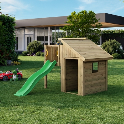 Casetta per Bambini in Legno Fungoo Tibalu – Gioco da Giardino con Scivolo e Arrampicata