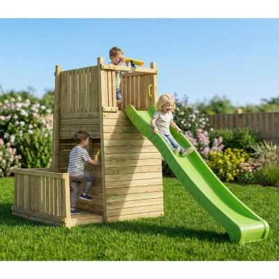 Parco Giochi in Legno Fungoo Resort – Fortezza con Scivolo, Arrampicata