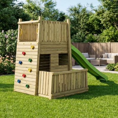 Parco Giochi in Legno Fungoo Resort – Fortezza con Scivolo, Arrampicata