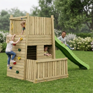 Parco Giochi in Legno Fungoo Resort – Fortezza con Scivolo, Arrampicata