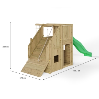 Parco Giochi in Legno Fungoo Ramphouse – Torre con Rampa Arrampicata, Scivolo e Spazio Rifugio