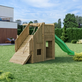 Parco Giochi in Legno Fungoo Ramphouse – Torre con Rampa Arrampicata, Scivolo e Spazio Rifugio