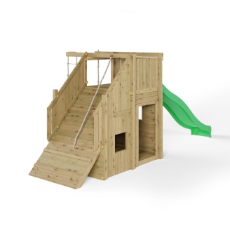 Parco Giochi in Legno Fungoo Ramphouse – Torre con Rampa Arrampicata, Scivolo e Spazio Rifugio