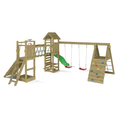 Gioco da Giardino in Legno Fungoo Funny Carnival – Casetta, Scivolo, Ponte e Doppia Altalena