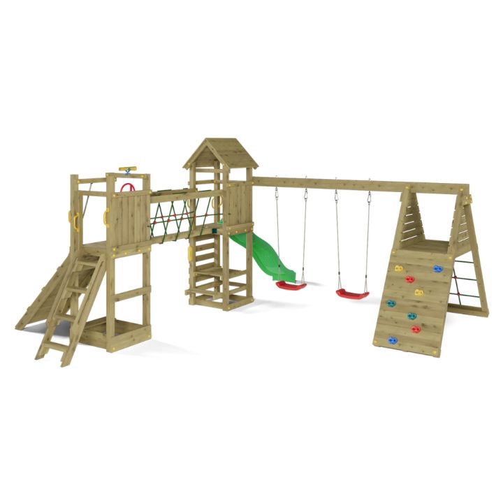 Gioco da Giardino in Legno Fungoo Funny Carnival – Casetta, Scivolo, Ponte e Doppia Altalena