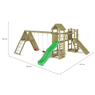 Gioco da Giardino in Legno Fungoo Funny Carnival – Casetta, Scivolo, Ponte e Doppia Altalena