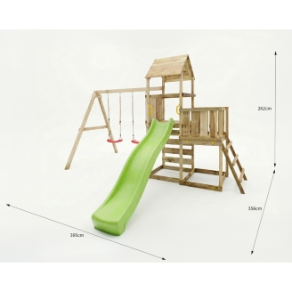 Gioco da giardino in legno Maxplay 3.2 con Scivolo Verde, torre, parete di arrampicata e doppia altalena
