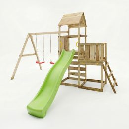 Gioco da giardino in legno Maxplay 3.2 con Scivolo Verde, torre, parete di arrampicata e doppia altalena