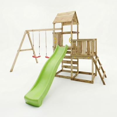 Gioco da giardino in legno Maxplay 3.2 con Scivolo Verde, torre, parete di arrampicata e doppia altalena