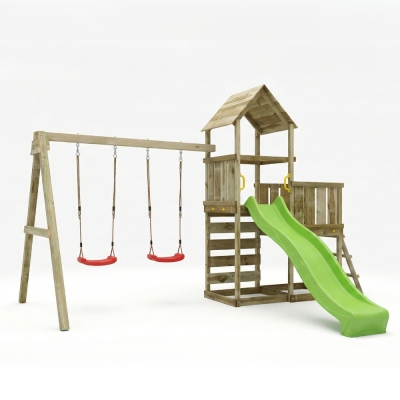 Gioco da giardino in legno Maxplay 3.2 con Scivolo Verde, torre, parete di arrampicata e doppia altalena