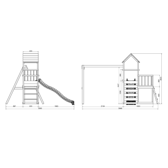 Gioco da giardino in legno Maxplay 3.2 con Scivolo Verde, torre, parete di arrampicata e doppia altalena
