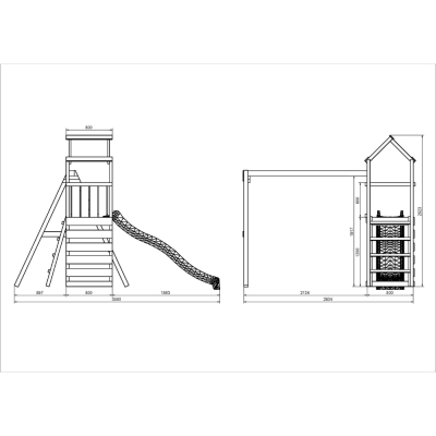 Parco giochi in legno Maxplay 2.1 con scivolo giallo, doppia altalena e arrampicata per giardino