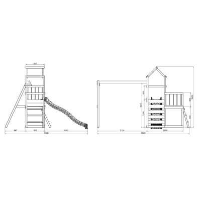 Parco giochi in legno Maxplay 3.1 con torre, scivolo giallo, doppia altalena e sabbiera