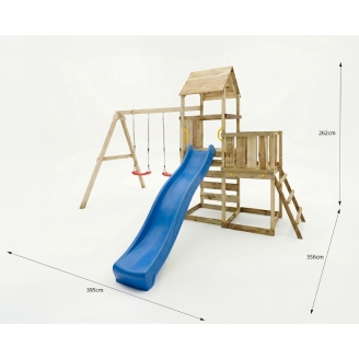 Gioco da giardino in legno Maxplay 3.2 con Scivolo blu, torre, parete di arrampicata e doppia altalena