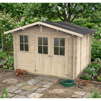 Casetta da giardino in legno Olivia 3x2,5 m con finestra e porta doppia finestrata – Blockhouse 25 mm con pavimento