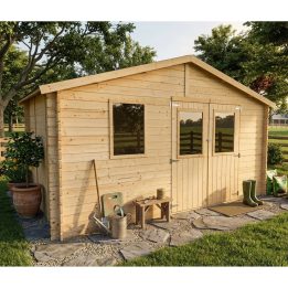 Casetta in legno da giardino Diana 4x2,5 m Blockhouse 25 mm – Porta doppia finestrata e finestra