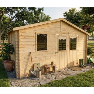 Casetta in legno da giardino Diana 4x2,5 m Blockhouse 25 mm – Porta doppia finestrata e finestra