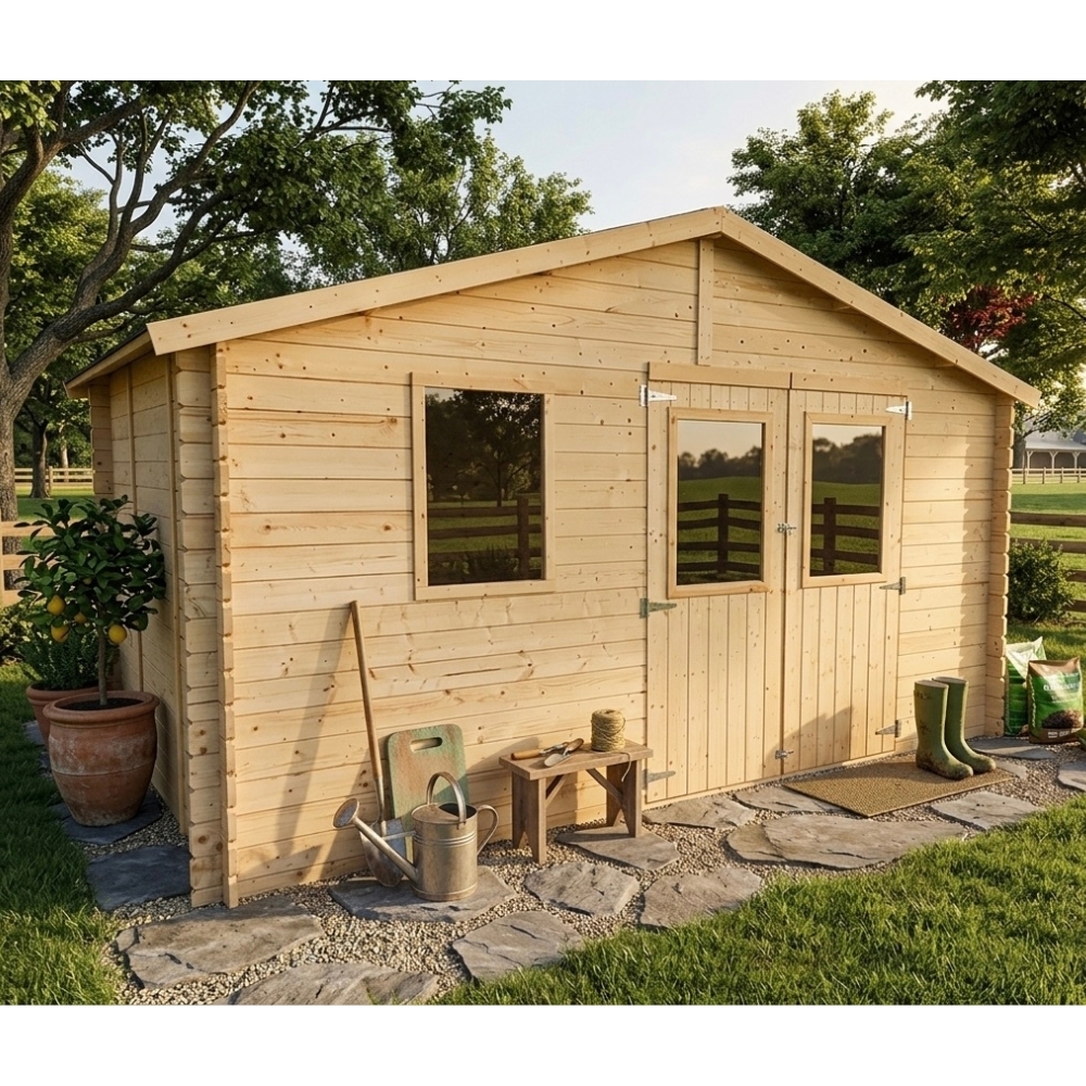 Casetta in legno da giardino Diana 4x2,5 m Blockhouse 25 mm – Porta doppia finestrata e finestra