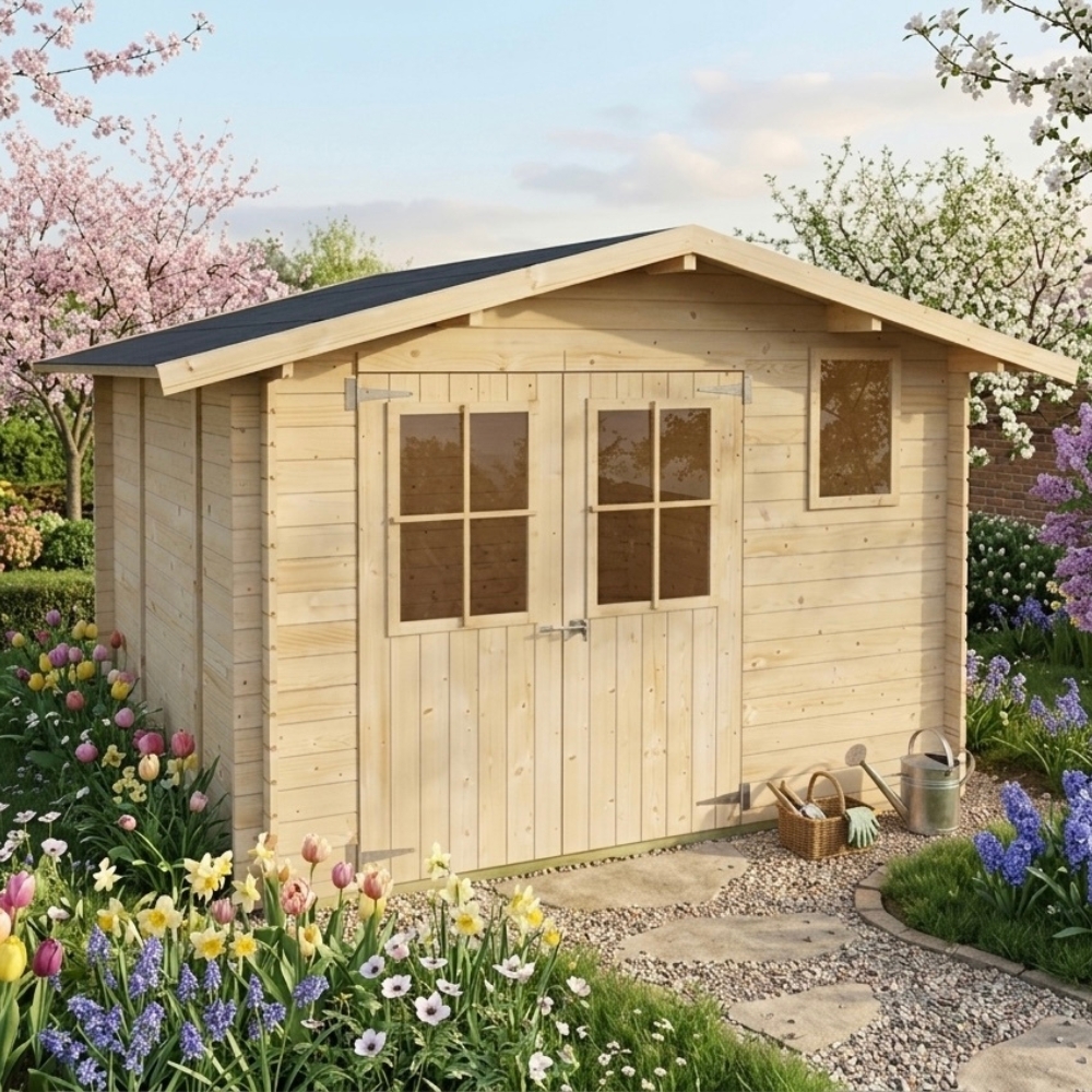 Casetta in legno da giardino Matilde 3x3 m Blockhouse 25 mm con pavimento – Porta doppia finestrata e finestra