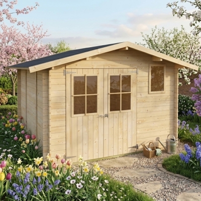 Casetta in legno da giardino Matilde 3x3 m Blockhouse 25 mm con pavimento – Porta doppia finestrata e finestra
