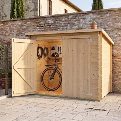 Casetta in Legno Addossata Oscar 218x130 cm con Pavimento e Doppia Porta