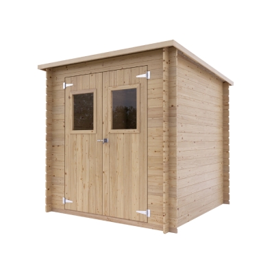 Casetta in Legno Arthur 2x2 m Addossata Blockhouse 19 mm con Porta Doppia Finestrata