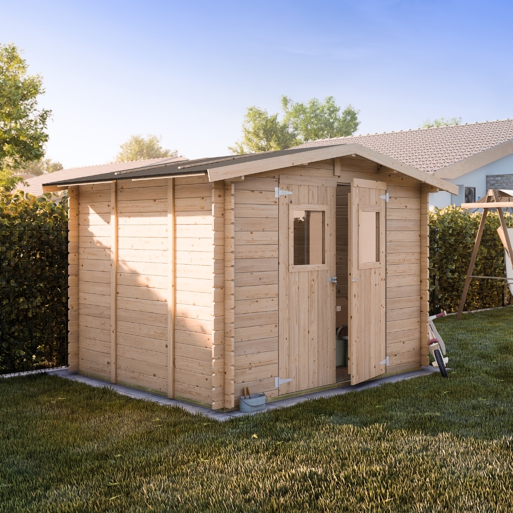 Casetta in Legno 2.5x2.5 Ludovica Blockhouse 25 mm con Pavimento e Porta Doppia Finestrata