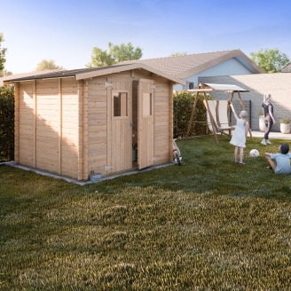Casetta in Legno 2.5x2.5 Ludovica Blockhouse 25 mm con Pavimento e Porta Doppia Finestrata
