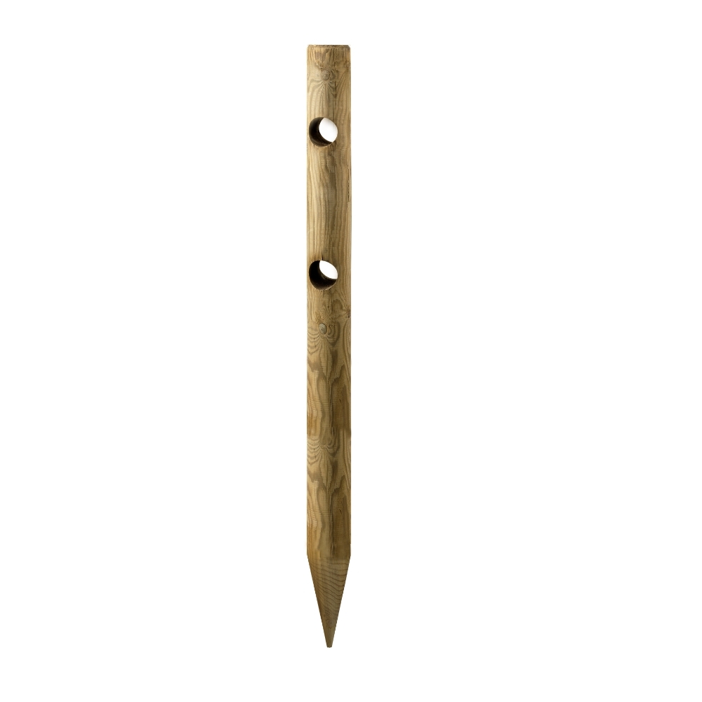 Palo Tondo in Legno Impregnato in Autoclave 14x150 cm con Punta e 2 Fori – Palo per Recinzioni e Giardino