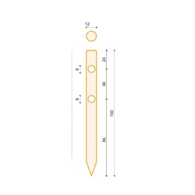 Palo Tondo in Legno Ø12x150 cm con Punta e 2 Fori Ø8 cm  Impregnato Autoclave