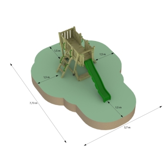 Torre Gioco FunForte 1 per Uso Pubblico in Legno con Scivolo HDPE, Parete d'Arrampicata e Scala