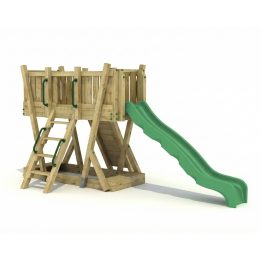 Torre Gioco FunForte 1 per Uso Pubblico in Legno con Scivolo HDPE, Parete d'Arrampicata e Scala