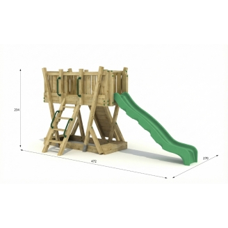 Torre Gioco FunForte 1 per Uso Pubblico in Legno con Scivolo HDPE, Parete d'Arrampicata e Scala