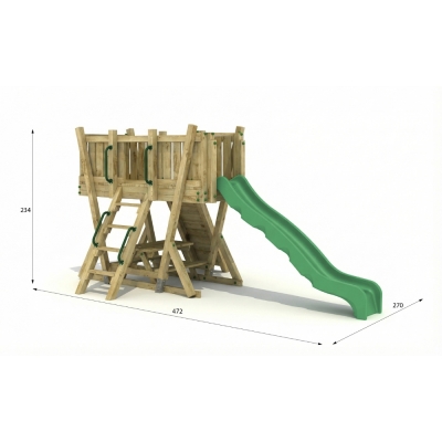 Torre Parco Giochi FunForte 2 per Uso Pubblico in Legno con Scivolo HDPE, Arrampicata e Tavolo Picnic
