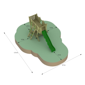 Torre Parco Giochi FunForte 2 per Uso Pubblico in Legno con Scivolo HDPE, Arrampicata e Tavolo Picnic