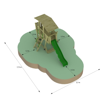 Parco Giochi in Legno FunForte 3 per Uso Pubblico con Tetto, Scivolo HDPE, Parete d’Arrampicata e Sabbiera