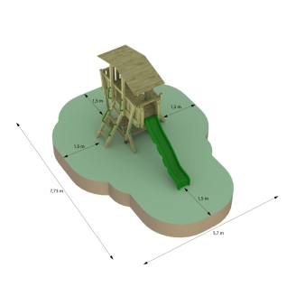 Parco Giochi in Legno FunForte 4 per Uso Pubblico con Scivolo HDPE, Arrampicata e Tavolo Picnic