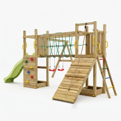 Parco giochi in legno  Fungoo Maxi Exposure con scivolo, altalene, ponte e arrampicata