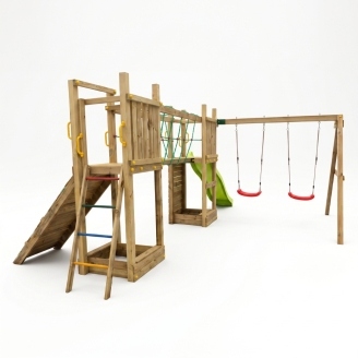 Parco giochi in legno  Fungoo Maxi Exposure con scivolo, altalene, ponte e arrampicata