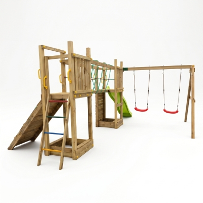 Parco giochi in legno  Fungoo Maxi Exposure con scivolo, altalene, ponte e arrampicata