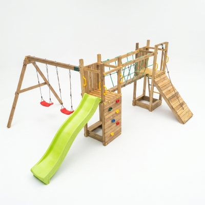 Parco giochi in legno  Fungoo Maxi Exposure con scivolo, altalene, ponte e arrampicata