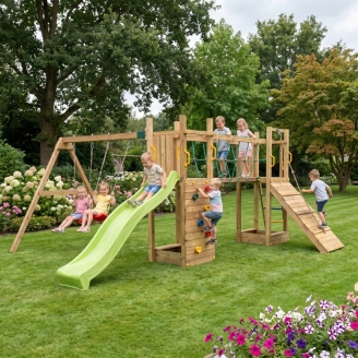 Parco giochi in legno  Fungoo Maxi Exposure con scivolo, altalene, ponte e arrampicata